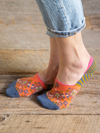 No Show Ankle Socks, Set of 2 - Dark Turquoise Floral