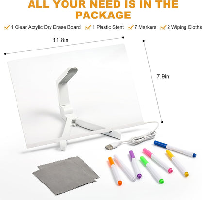🔥🔥Illuminated Acrylic Dry Erase Board with Stand and 7 Pens ✏️🎨📜