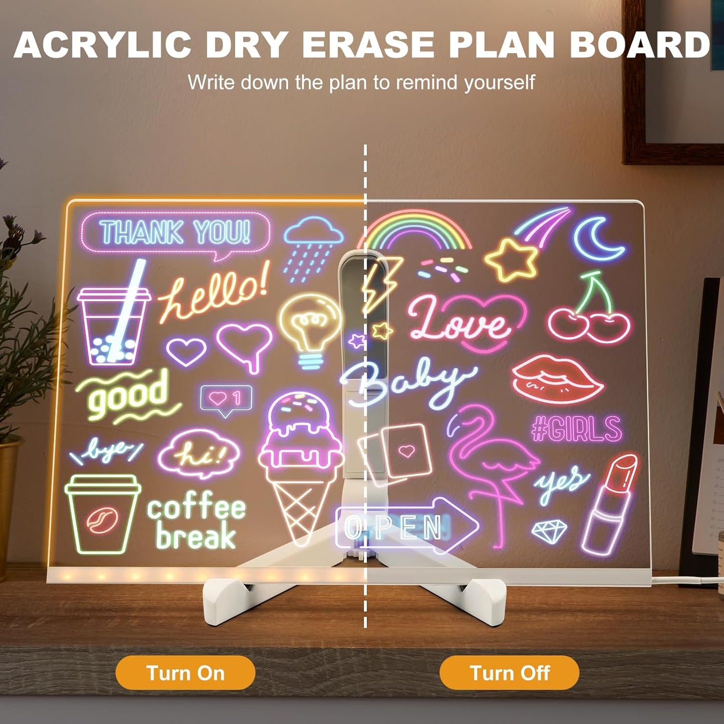 🔥🔥Illuminated Acrylic Dry Erase Board with Stand and 7 Pens ✏️🎨📜